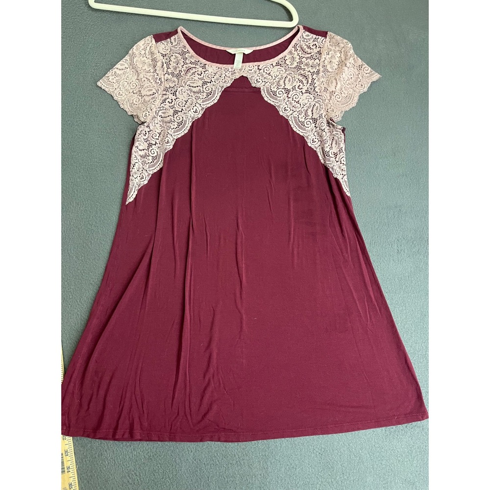 Soma Nightgown Womens Medium Burgundy Pink Lace Trim Rayon Sleepwear Dress